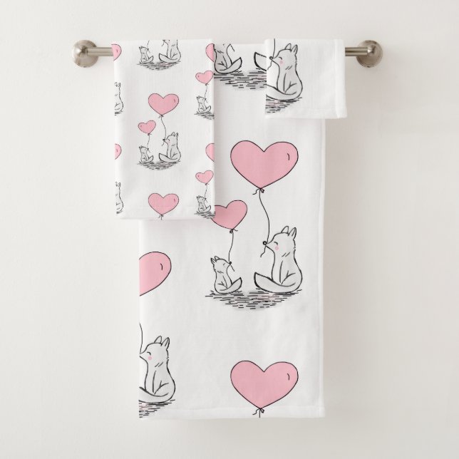 Badezimmer-Handtuch-Sets Valentinstag Foxy Rosa He Badhandtuch Set (Insitu)