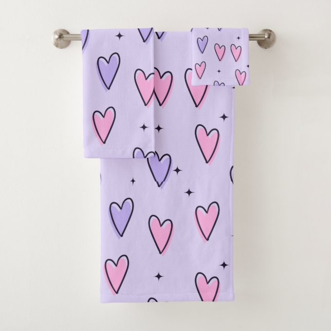 Badezimmer-Handtuch-Sets Valentinstag Rosa Lila  Badhandtuch Set (Insitu)