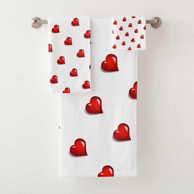 Badezimmer-Handtuch-Sets Valentinstag Rote Herzen  Badhandtuch Set (Insitu)