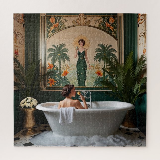 Badezimmer im Art Deco Stil mit badender Frau Puzzle (Vertikal)