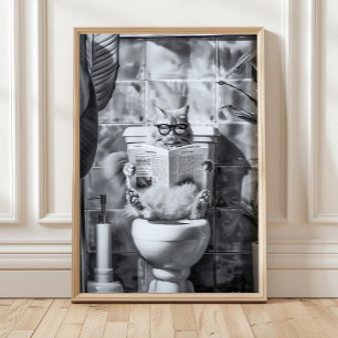 Badezimmer-Katzen-Druck beim Lesen auf Toilette, B Poster