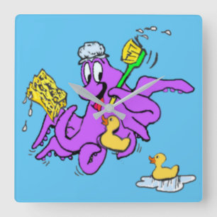 Badezimmer-Kraken-Uhr Quadratische Wanduhr