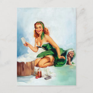 Badezimmer Pin Up Postkarte
