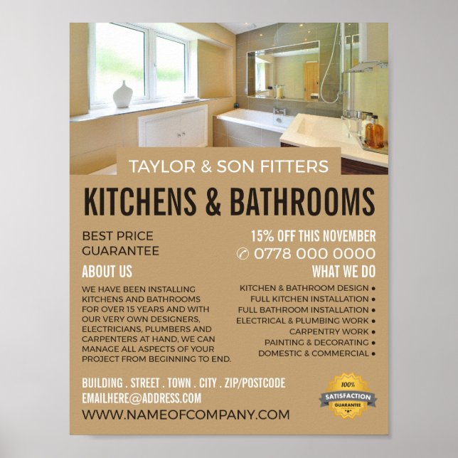 Badezimmer Portrait, Küche & Badezimmer Fitter Poster (Vorne)