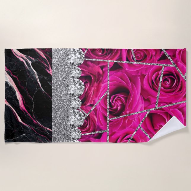 Badezimmer Räume Design Zuhause Schwarzer Glitzer  Strandtuch (Vorderseite)