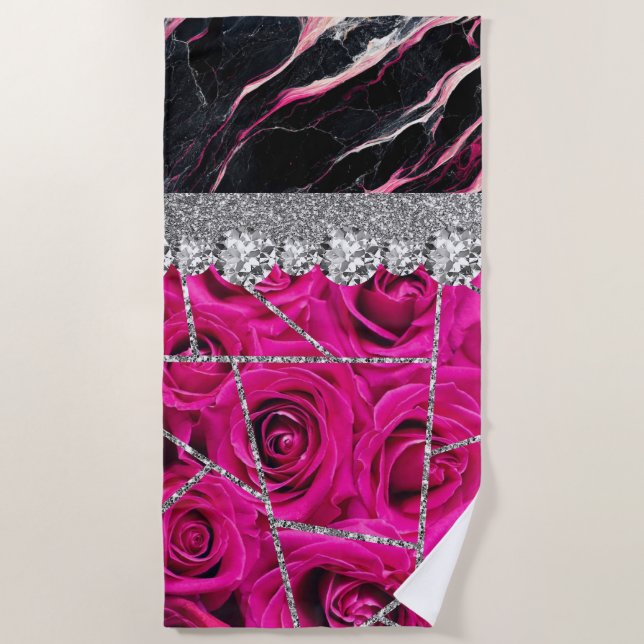 Badezimmer Räume Design Zuhause Schwarzer Glitzer  Strandtuch (Vorderseite)