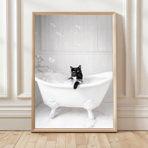 Badezimmer Schwarze Katze in der Badewanne Druck, Poster