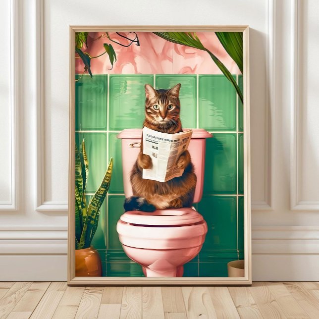 Badezimmer-Tabby-Katze-Kunstposter, Kätzchenplakat Poster (Von Creator hochgeladen)