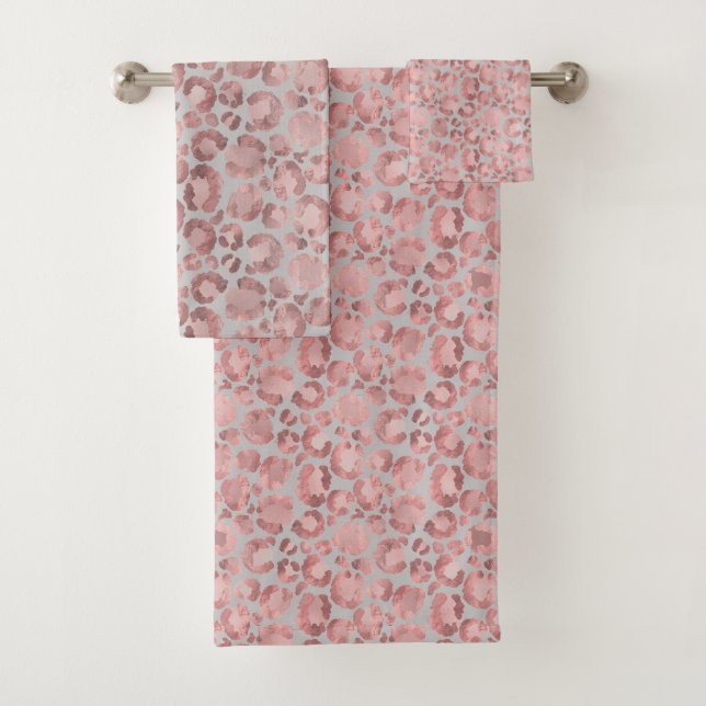 BADEZIMMER-TOWEL-SET "BLUSPINK GRAY ANIMAL DRUCKEN BADHANDTUCH SET (Insitu)