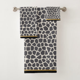 BADEZIMMER-TOWEL-SET SCHWARZ GOLD-LEOPARD BADHANDTUCH SET