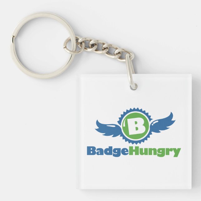 BadgeHungry quadratischer Schlüsselanhänger (Vorderseite)