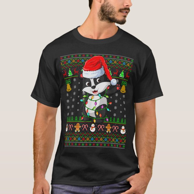 Badger Christmas Lights Funny Santa Ugly Sweaters  T-Shirt (Vorderseite)