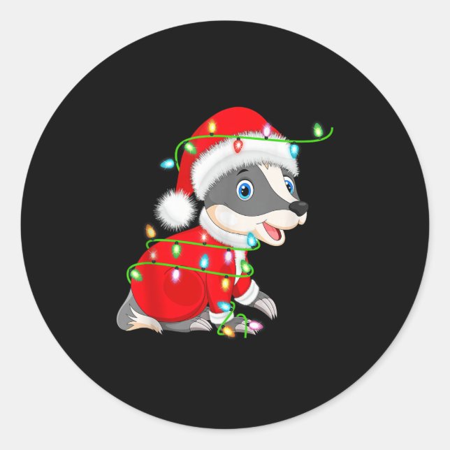 Badger Christmas Lights Santa Costume Cute Animal  Runder Aufkleber (Vorderseite)