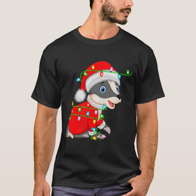 Badger Christmas Lights Santa Costume Cute Animal  T-Shirt (Vorderseite)