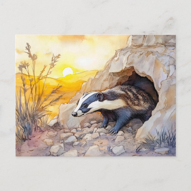 Badger, die bei Sonnenaufgang aus dem Wassercolo h Postkarte (Vorderseite)