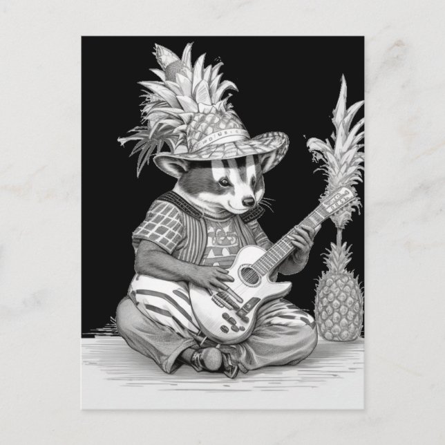 Badger Gitarre spielen mit Ananas Geburtstag Postkarte (Vorderseite)