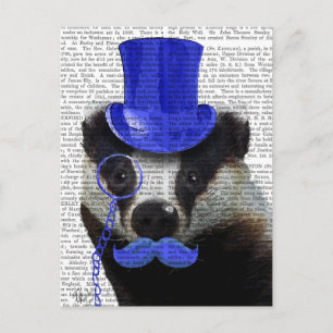 Badger mit Blue Top Hat und Mustache Postkarte