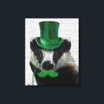 Badger mit Grünem Top-Hut und Mustache Leinwanddruck<br><div class="desc">Tiere & Natur</div>