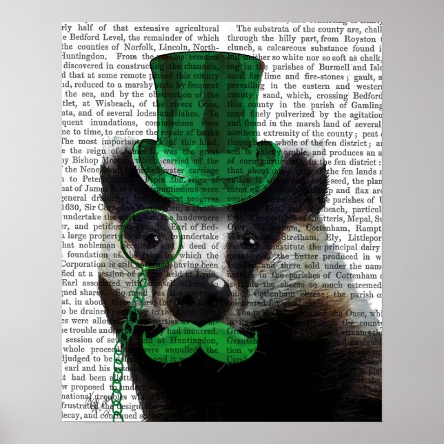 Badger mit Grünem Top-Hut und Mustache Poster (Vorne)