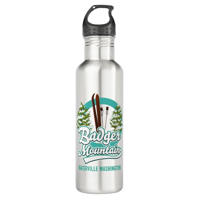 Badger Mountain Waterville Ski Logo Edelstahlflasche (Vorderseite)