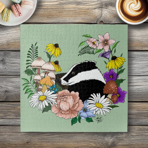 Badger Wild Blume Mushrooms Green Puzzle