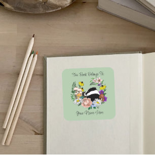 Badger Wild Blume Mushrooms Green Quadratischer Aufkleber