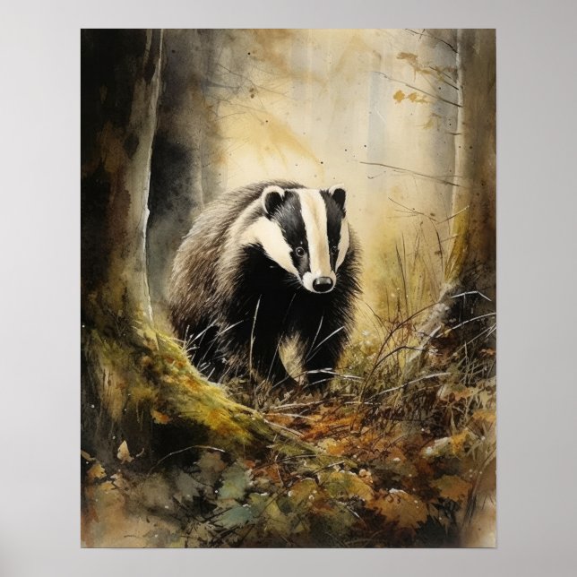 Badger Woodland Animal Art Print Poster (Vorne)