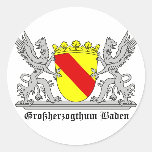 Badischer Greif mi Schrift Großherzogtum Baden Runder Aufkleber (Vorderseite)