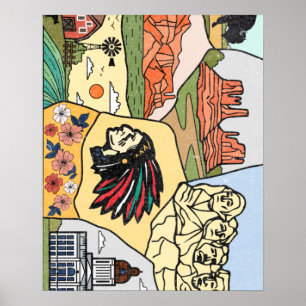 Badlands Mt Rushmore Black Hills South Dakota Kart Poster