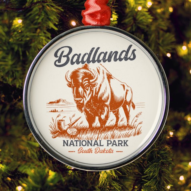 Badlands National Park Retro Bison Artwork Gift  Ornament Aus Metall (Von Creator hochgeladen)