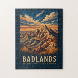 Badlands National Park South Dakota Holzschnitt Puzzle