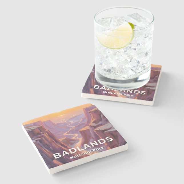 Badlands National Park South Dakota Painting Steinuntersetzer (Seitenansicht)