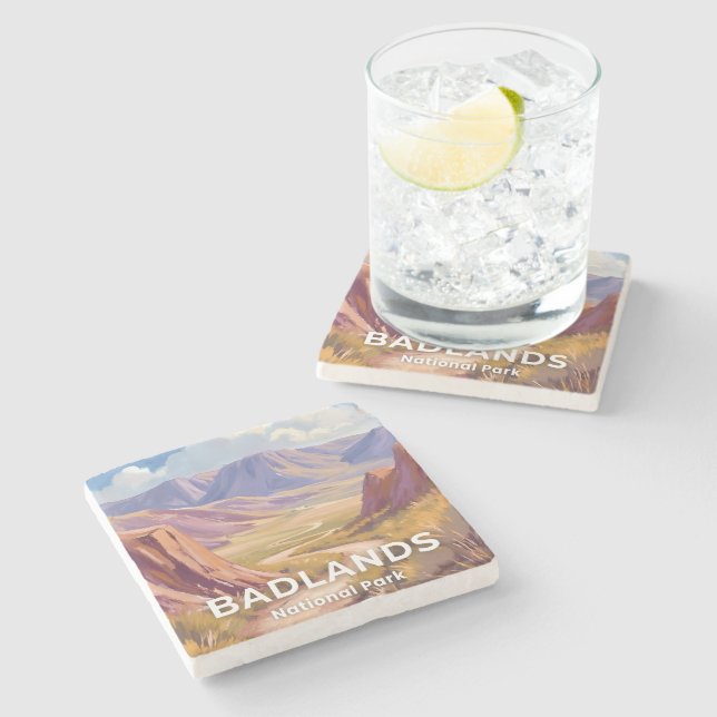 Badlands National Park South Dakota Travel Art Steinuntersetzer (Seitenansicht)