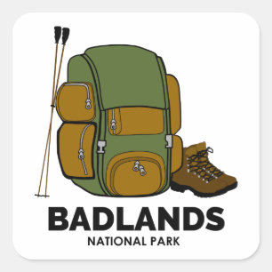 Badlands-Nationalpark-Backpacker Quadratischer Aufkleber