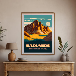 Badlands Nationalpark Berge Retro Poster