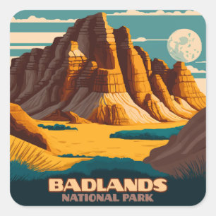 Badlands Nationalpark Berge Retro Quadratischer Aufkleber