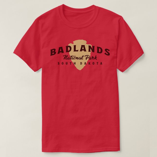 Badlands-Nationalpark - Brauner Text T-Shirt (Design vorne)