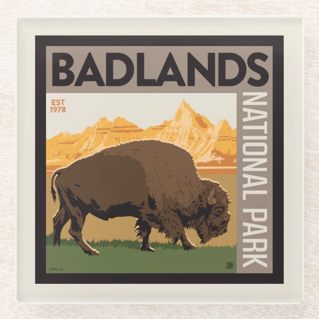 Badlands-Nationalpark | Buffalo Glasuntersetzer (Vorderseite)