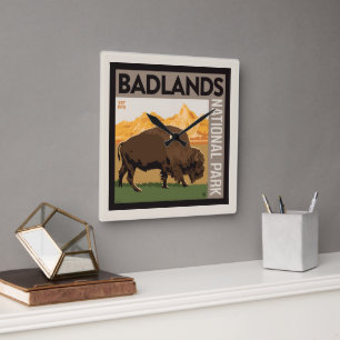 Badlands-Nationalpark   Buffalo Quadratische Wanduhr