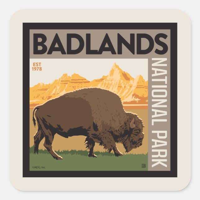 Badlands-Nationalpark | Buffalo Quadratischer Aufkleber (Vorderseite)