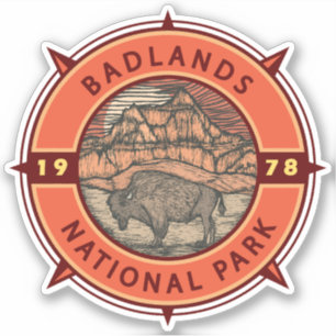 Badlands Nationalpark Buffalo Retro Kompass Aufkleber