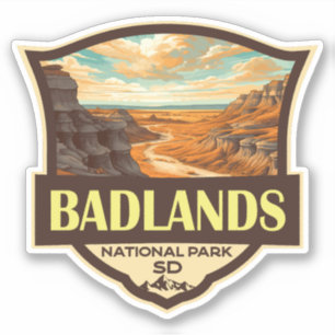 Badlands Nationalpark Illustration Retro Aufkleber