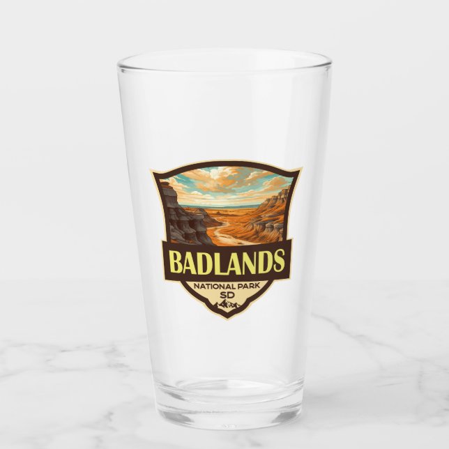 Badlands Nationalpark Illustration Retro Glas (Vorderseite)