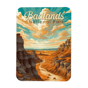 Badlands Nationalpark Illustration Retro Magnet