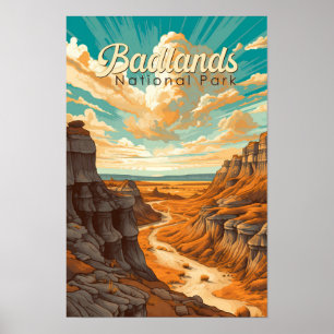 Badlands Nationalpark Illustration Retro Poster