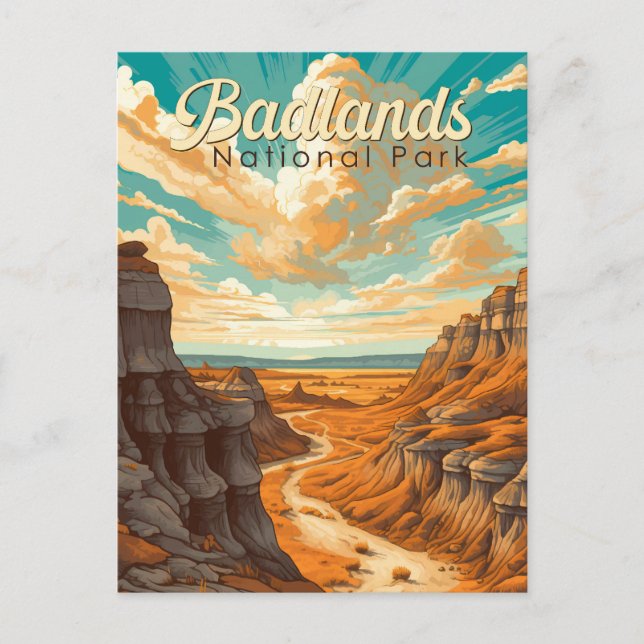 Badlands Nationalpark Illustration Retro Postkarte (Vorderseite)