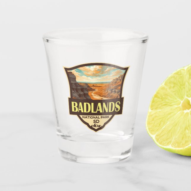 Badlands Nationalpark Illustration Retro Schnapsglas (Vorderseite)