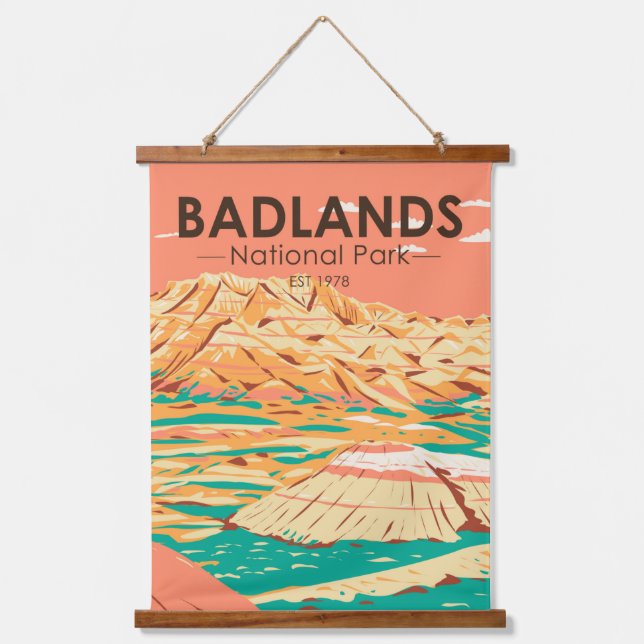 Badlands Nationalpark Landschaft Vintag Wandteppich Mit Holzrahmen (Vorderseite)