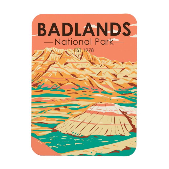 Badlands Nationalpark Landschaft Vintages Magnet (Vertikal)