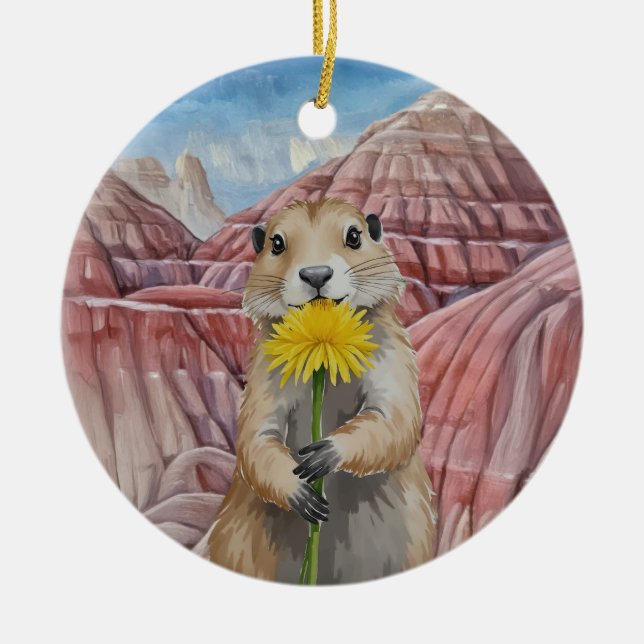 Badlands Nationalpark Prairie Dog Wasserfarbene Keramik Ornament (Vorne)